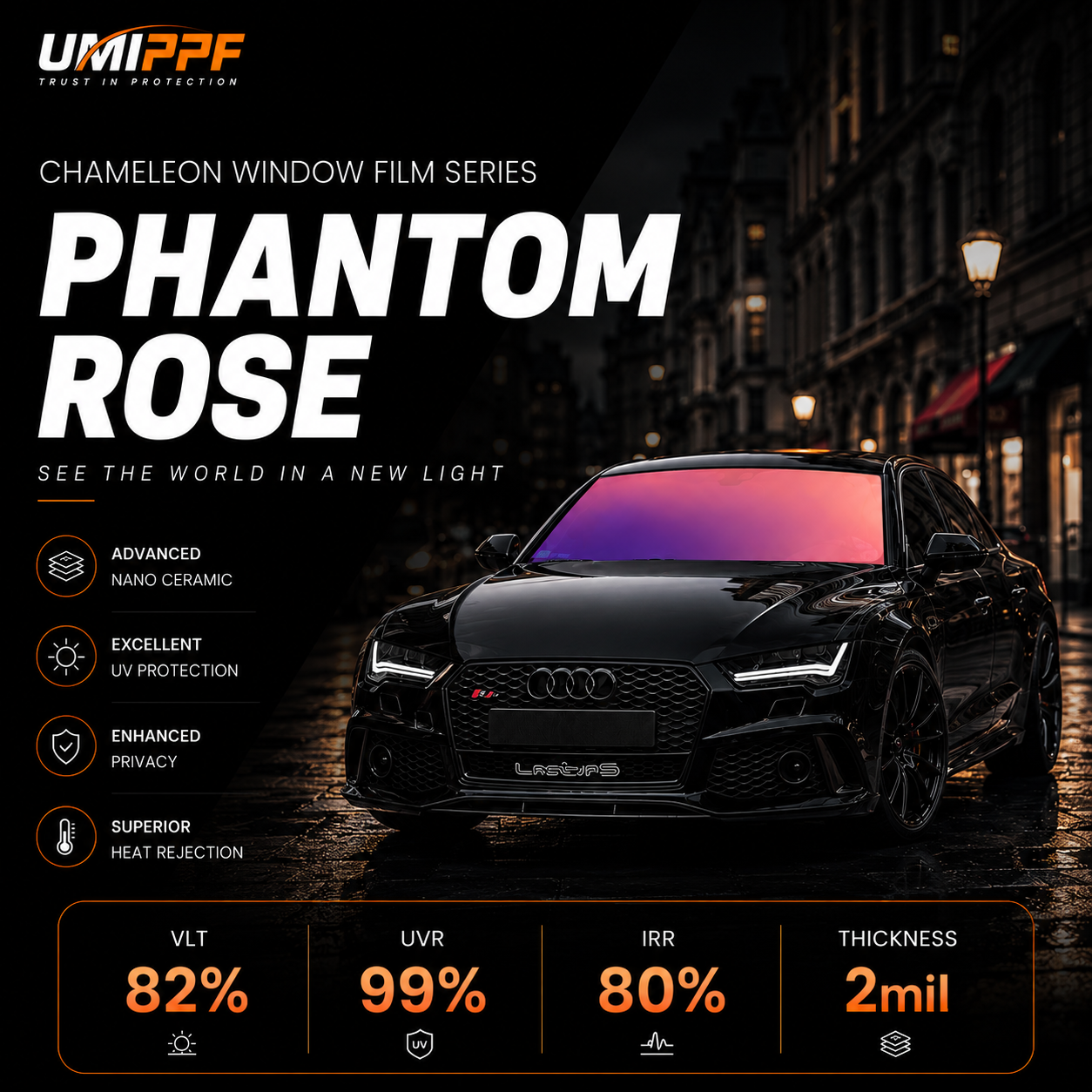 5 Chameleon Window Film-82% VLT Phantom Rose - Image 1